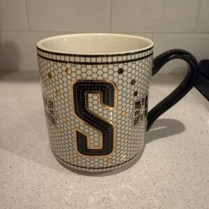 Anthropologie Black and Gold Mosaic Mug